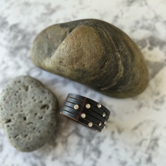 3/$20 Faux Leather Cuff Bracelet with Rhinestones - Picture 10 of 10